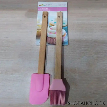 (set of 2) silicone brush and spatula with wood handle set main image