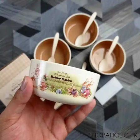 (set of 4) bobby rabbit food containing plastic bowls with spoons for kids image5