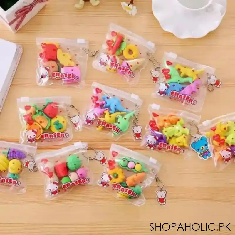 set of 4 erasers pencil rubber stationery bag main image