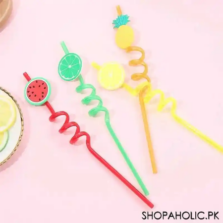 (set of 4) fruit shape reusable plastic drinking spiral straws image5