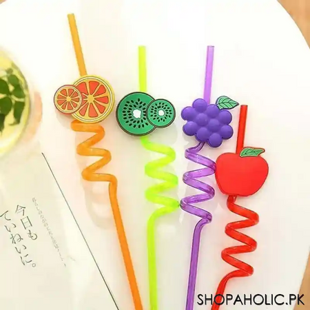 (set of 4) fruit shape reusable plastic drinking spiral straws image6