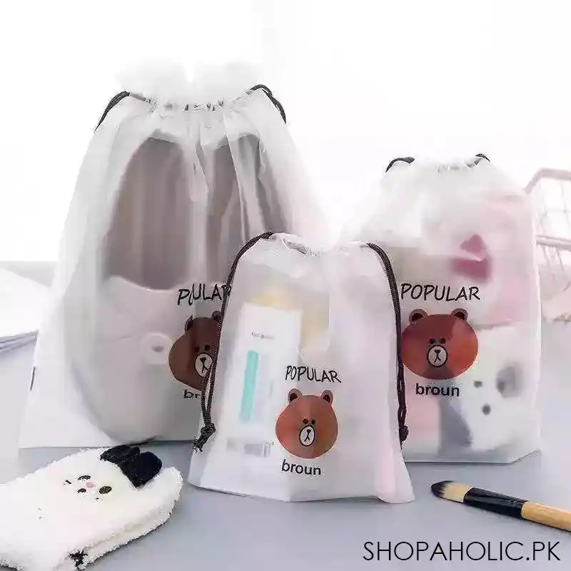 set of 4 portable waterproof cute bear print drawstring image3