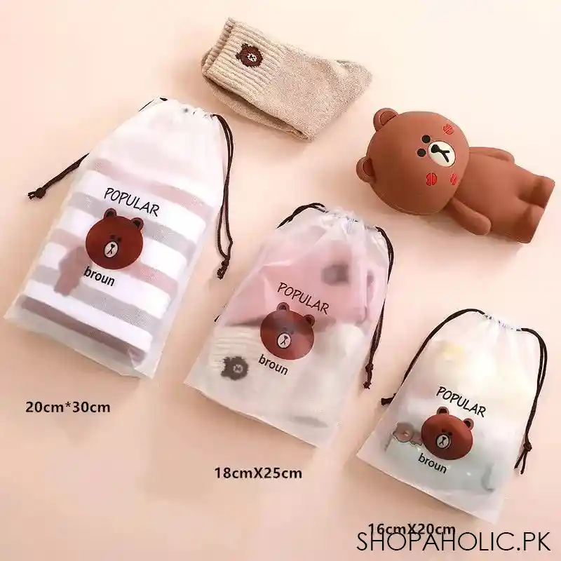 set of 4 portable waterproof cute bear print drawstring image4