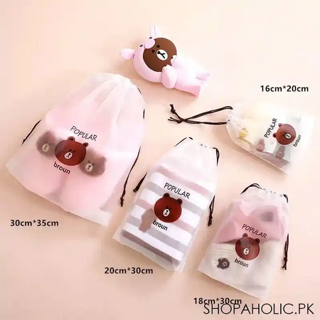 set of 4 portable waterproof cute bear print drawstring image5
