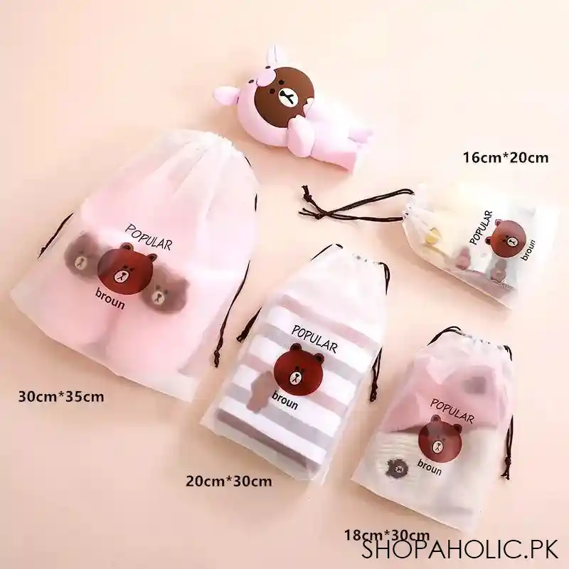 set of 4 portable waterproof cute bear print drawstring image5