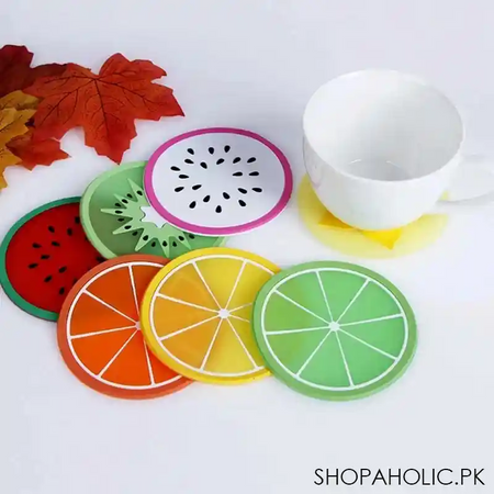 (set of 4) silicone fruit print round coasters   random colour and design image7