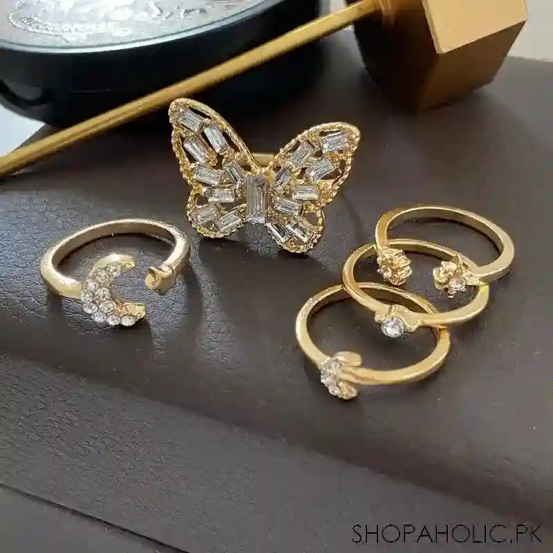 set of 5 alloy butterfly star moon rings set image2