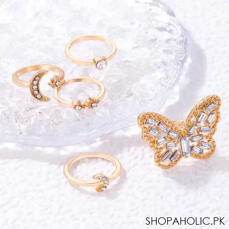 set of 5 alloy butterfly star moon rings set image3