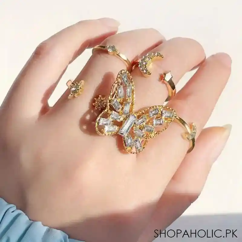 set of 5 alloy butterfly star moon rings set image4