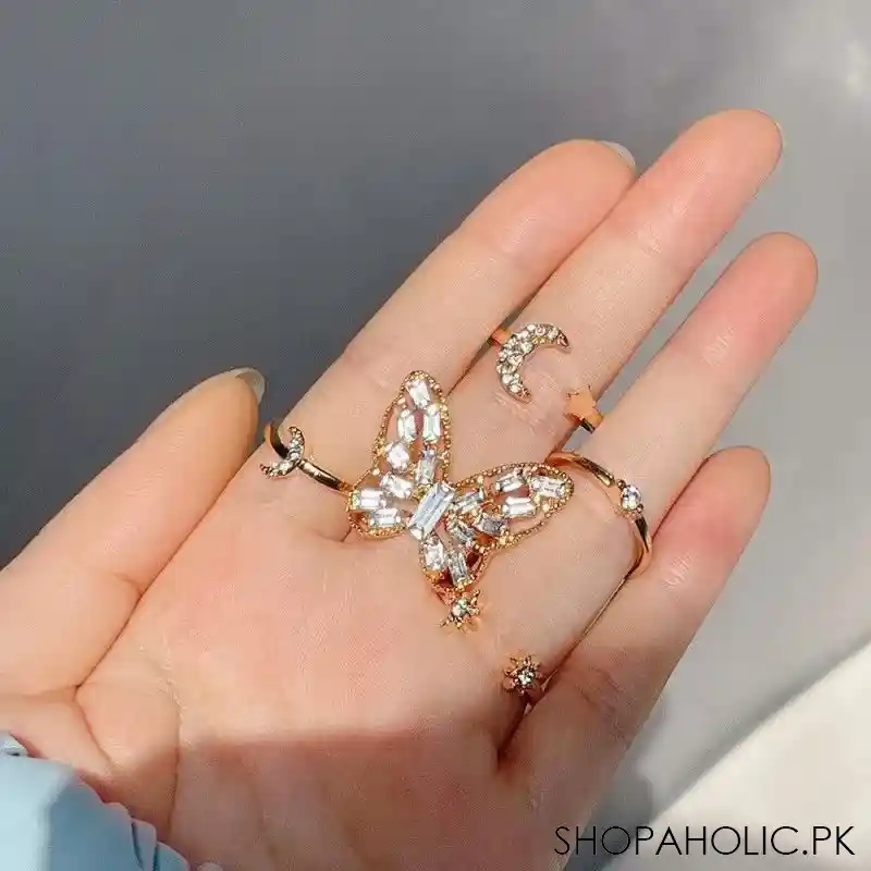 set of 5 alloy butterfly star moon rings set image5