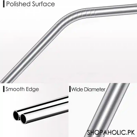 (set of 5) reusable stainless steel metal straws with cleaning brush image2