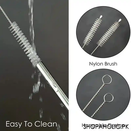 (set of 5) reusable stainless steel metal straws with cleaning brush image4