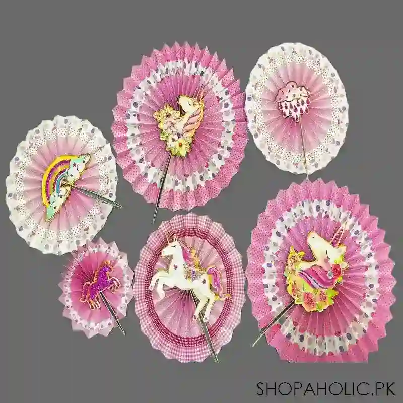 set of 6 unicorn paper fan flower image2