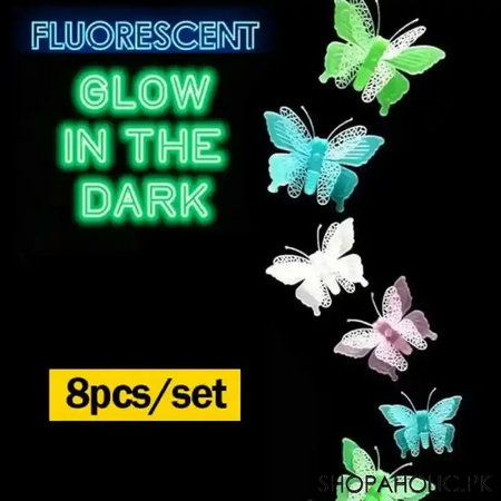 set of 8 fluorescent luminous 3d butterfly main image
