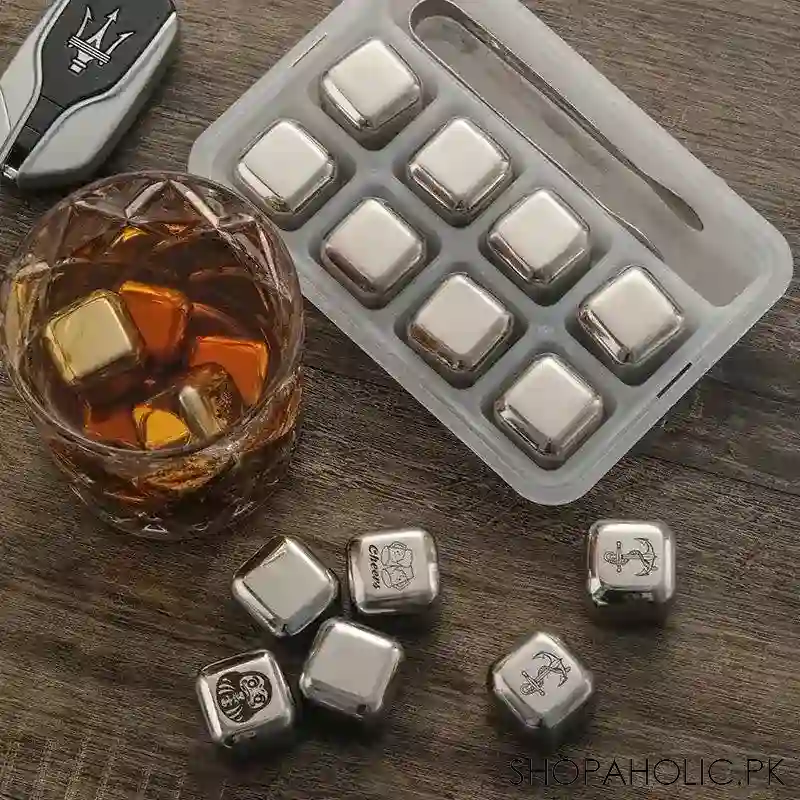 set of 8 steel ice cubes with clip image4