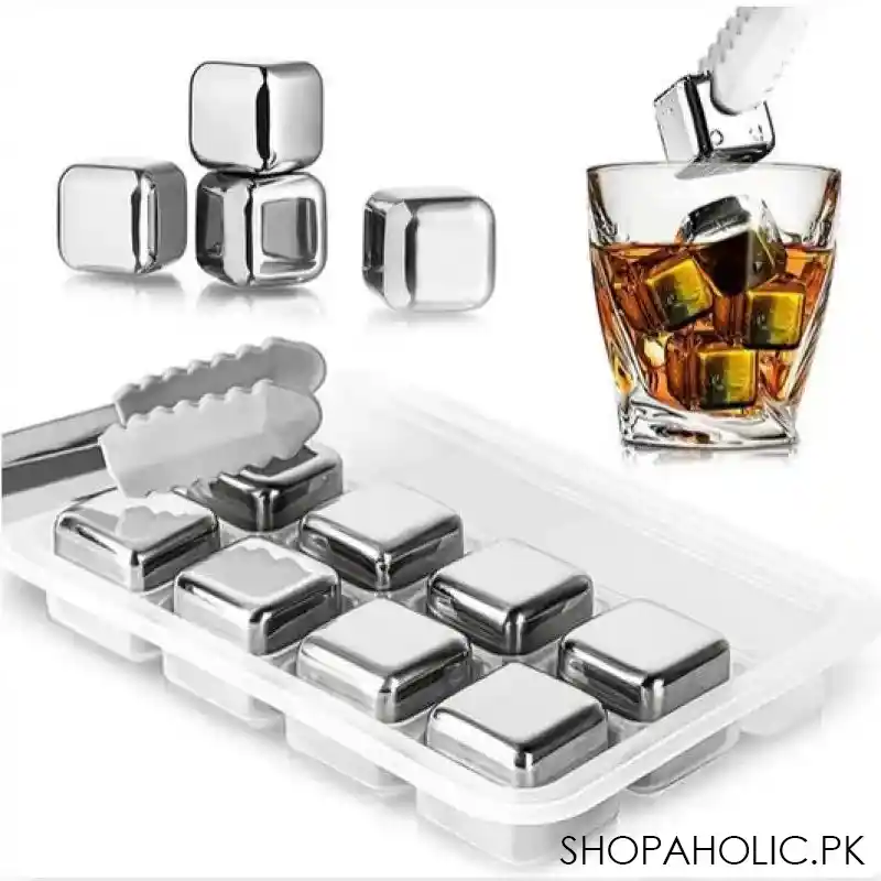 set of 8 steel ice cubes with clip main image