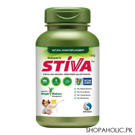 Shaigan Stiva Stevia Leaf Sweetener With Erythritol, Natural Sugar Replacement, 130g Jar - Main Image