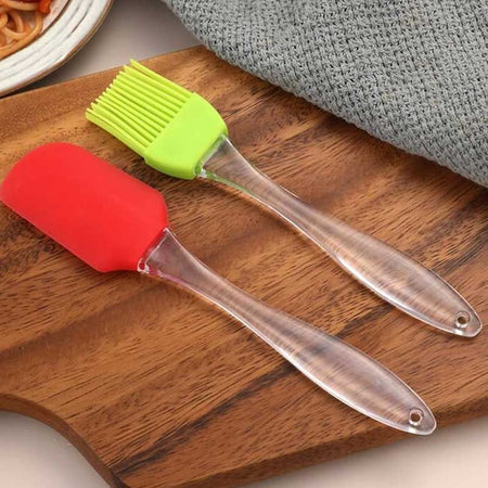 (Set of 2) Silicone Spatula and Brush Set with Plastic Handle - Small