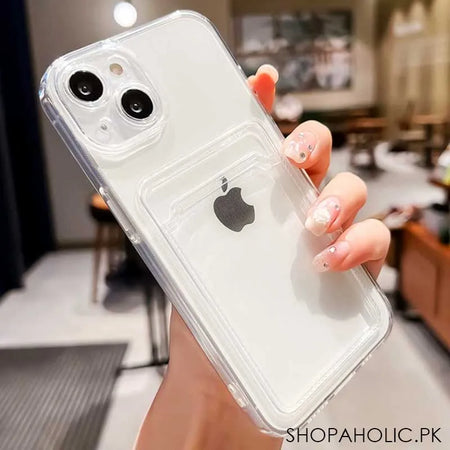 silicone transparent iphone case cover with card holder image2