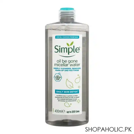 simple daily skin detox oil be gone micellar water, for oily & blemish prone skin, 400ml main image