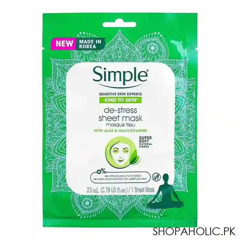 Simple Sensitive Skin Experts Aloe Vera & Multivitamin De-Stress Sheet Mask, 23ml - Image 2