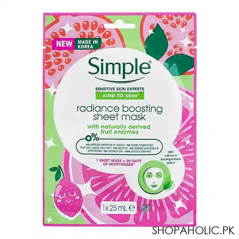 Simple Sensitive Skin Experts Fruit Enzymes Radiance Boosting Sheet Mask, 25ml - Image 2