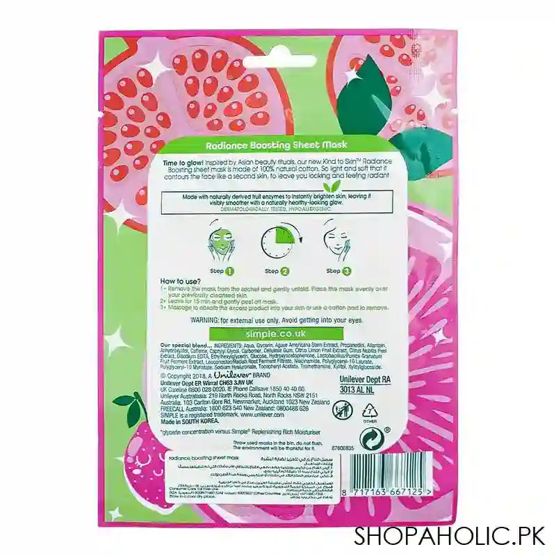 Simple Sensitive Skin Experts Fruit Enzymes Radiance Boosting Sheet Mask, 25ml - Image 3