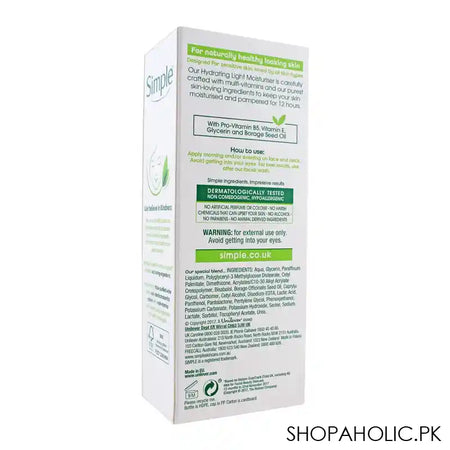 Simple Sensitive Skin Experts Hydrating Light Moisturiser, Light, Alcohol & Paraben Free, 125ml - Image 2