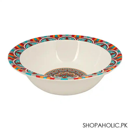 Sky Melamine Ajrak Print Bowl, 8 Inches, Cultural Design, Durable Tableware - Main Image
