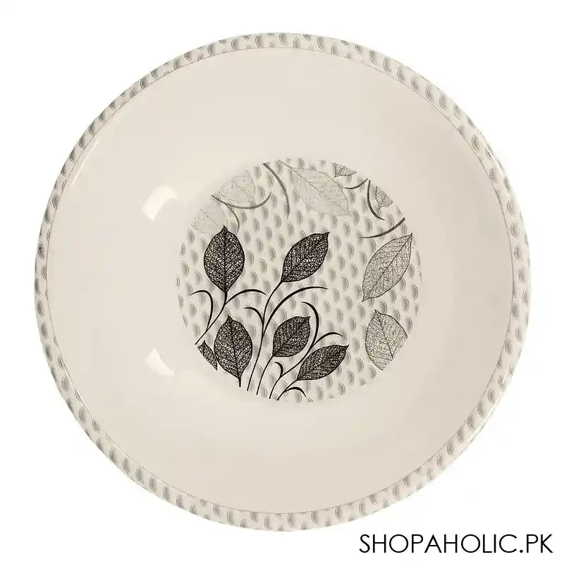 Sky Melamine Custard Bowl, Grey, Leaf Print, Elegant Dessert Dish, Durable Design - Main Image
