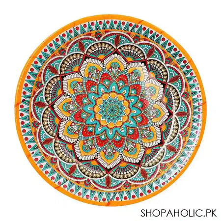 Sky Melamine Deep Plate, QTR, Ajrak Print, Cultural Design, Durable Tableware - Main Image