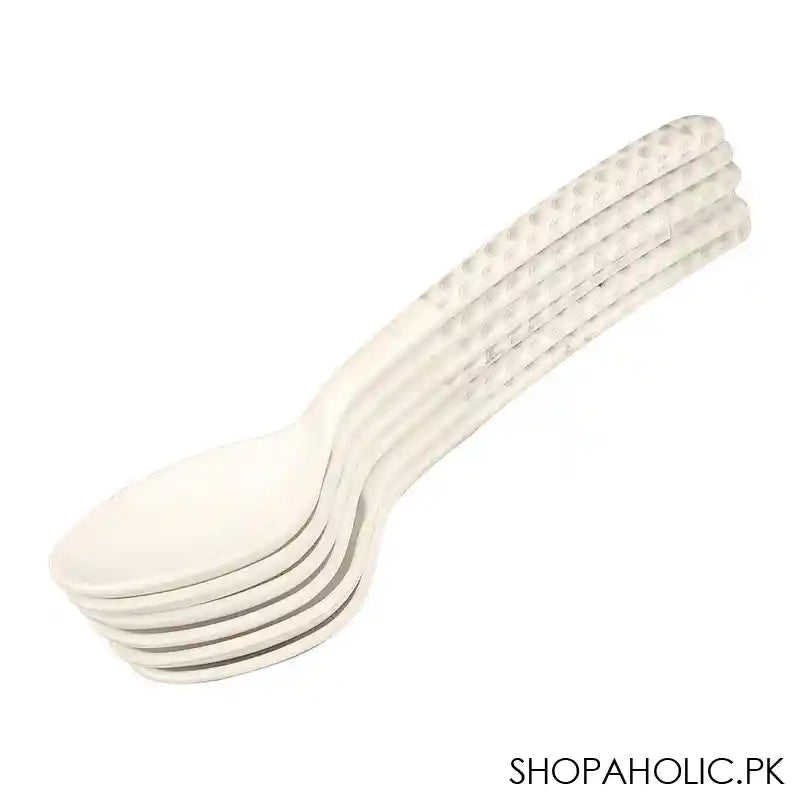 Sky Melamine Dinner Spoons, Grey, Leaf Print, Stylish Cutlery Set, Durable Design, 6-Pack - Image 2