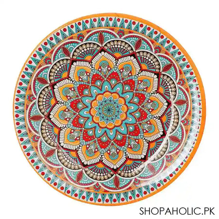 Sky Melamine Flat Plate, QTR, Ajrak Print, Cultural Design, Durable Tableware - Main Image