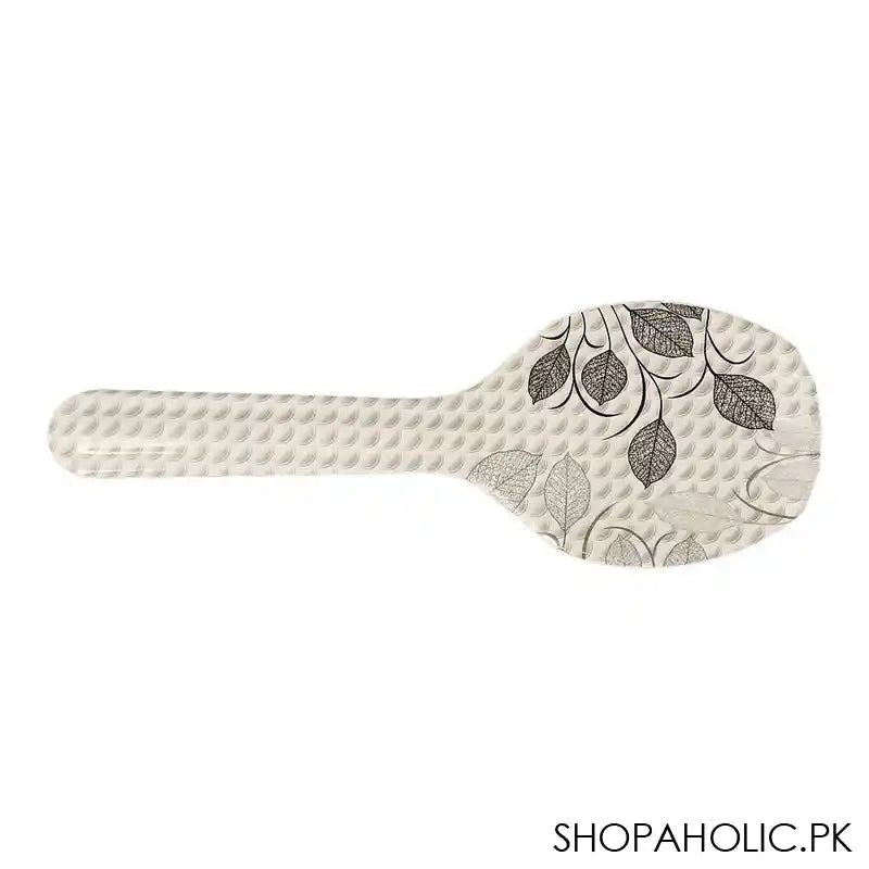 Sky Melamine Leaf-Print Big Rice Spoon, Grey, Elegant Kitchen Utensil, Durable Design - Image 2