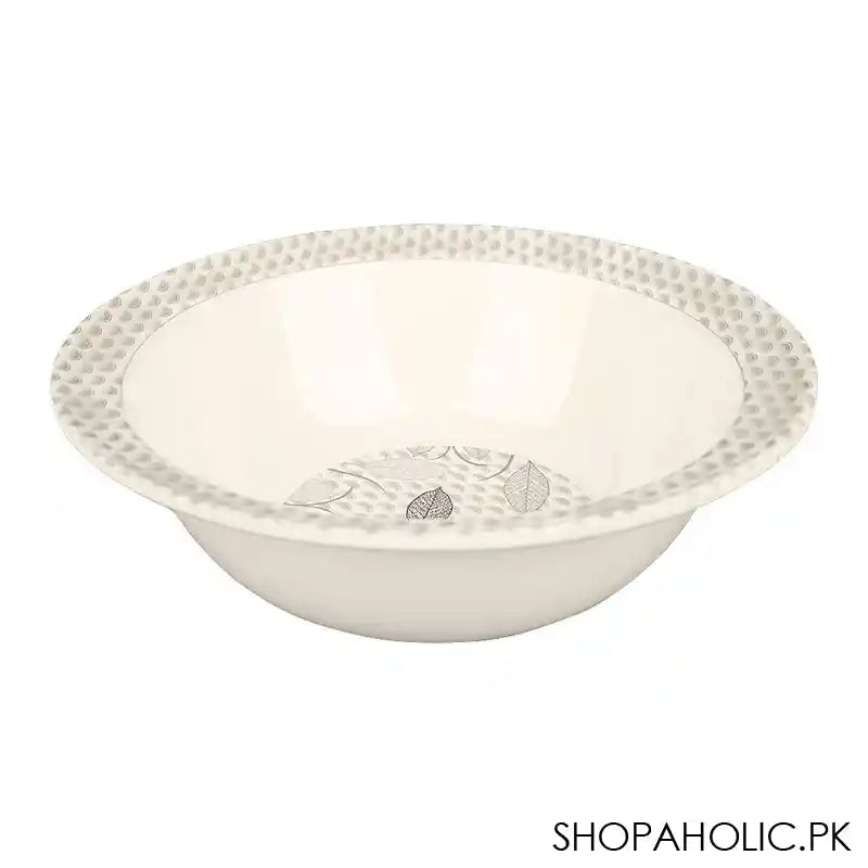 Sky Melamine Leaf-Print Bowl, Grey, 8 Inches, Stylish Tableware, Durable Dish - Main Image