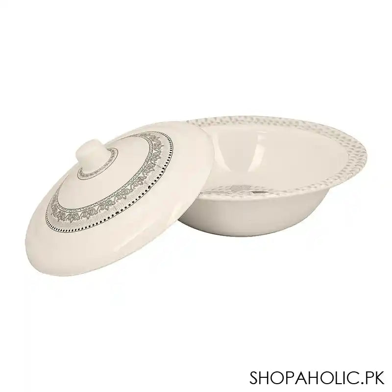 Sky Melamine Leaf-Print Bowl With Lid, Grey, Elegant Storage Bowl, Durable Design - Main Image