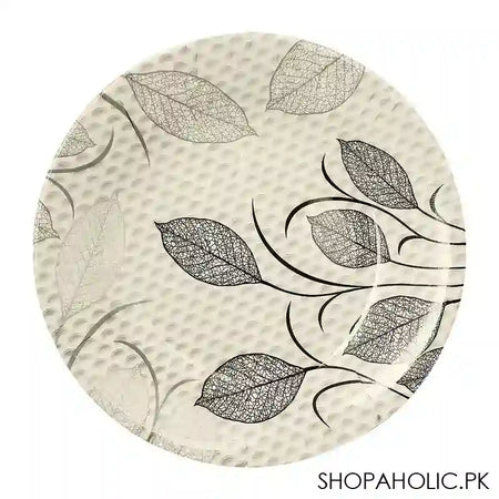 Sky Melamine Leaf-Print Deep Plate, Grey, 8 Inches, Elegant Tableware, Durable Dish - Main Image
