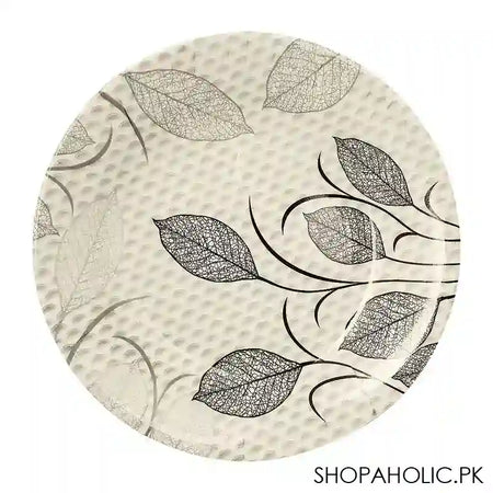 Sky Melamine Leaf-Print Deep Plate, Grey, QTR, Stylish Tableware, Durable Dish - Main Image