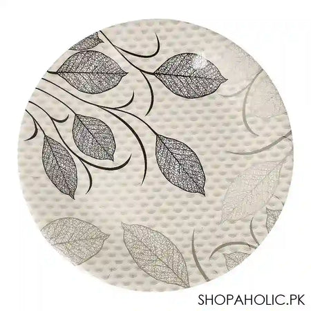 Sky Melamine Leaf-Print Flat Plate, Grey, 10 Inches, Elegant Tableware, Durable Design - Main Image