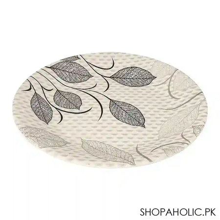 Sky Melamine Leaf-Print Flat Plate, Grey, 10 Inches, Elegant Tableware, Durable Design - Image 2
