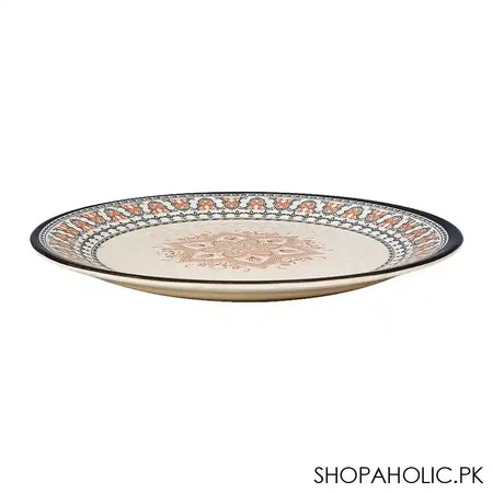 Sky Melamine Leaf-Print Flat Plate, Grey, QTR, Elegant Tableware, Durable Design - Image 2