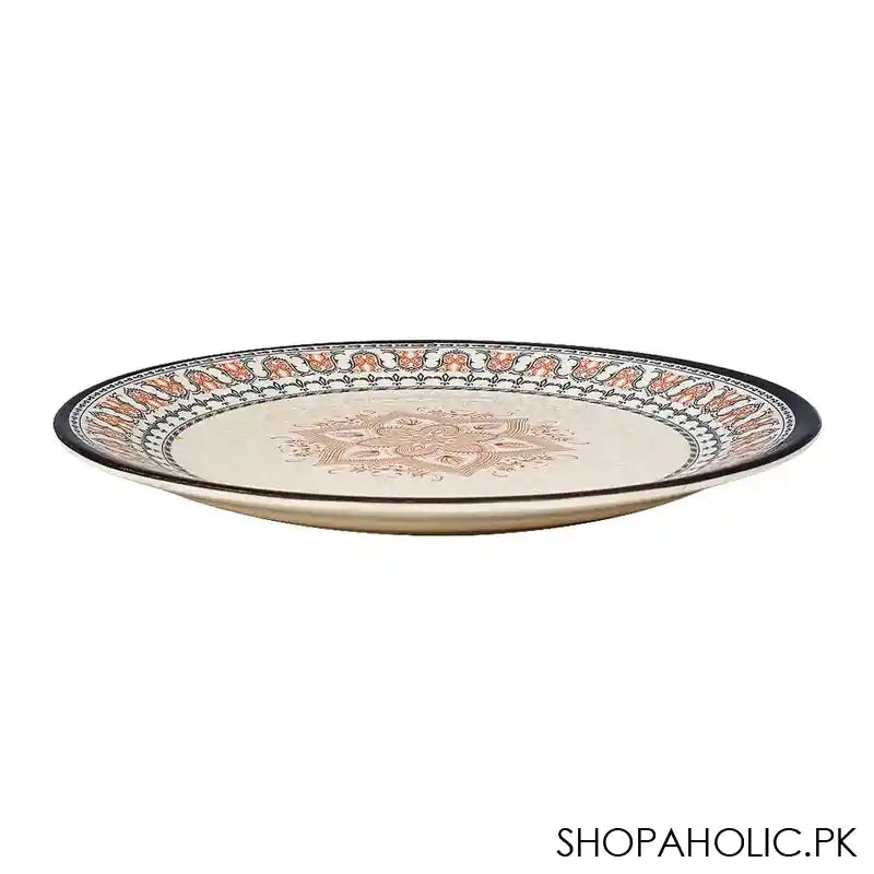 Sky Melamine Leaf-Print Flat Plate, Grey, QTR, Elegant Tableware, Durable Design - Image 2