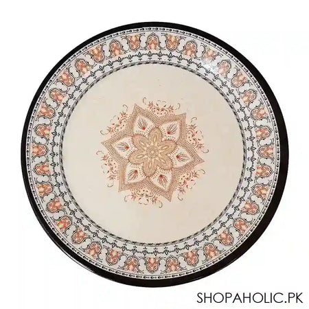 Sky Melamine Leaf-Print Flat Plate, Grey, QTR, Elegant Tableware, Durable Design - Main Image