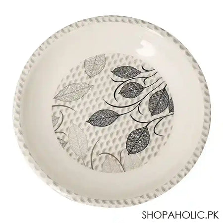 Sky Melamine Leaf-Print Nihari Plate, Grey, 8 Inches, Elegant Tableware, Durable Design - Main Image