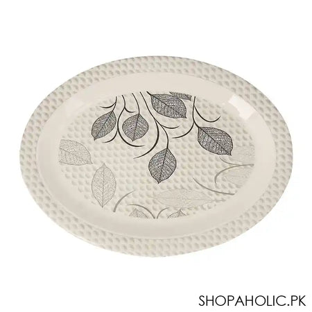 Sky Melamine Leaf-Print Rice Dish, Grey, Elegant Tableware, Durable Design - Main Image