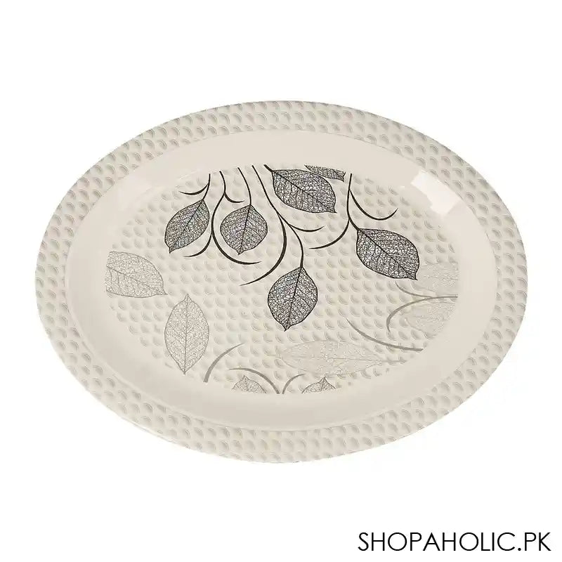 Sky Melamine Leaf-Print Rice Dish, Grey, Elegant Tableware, Durable Design - Main Image