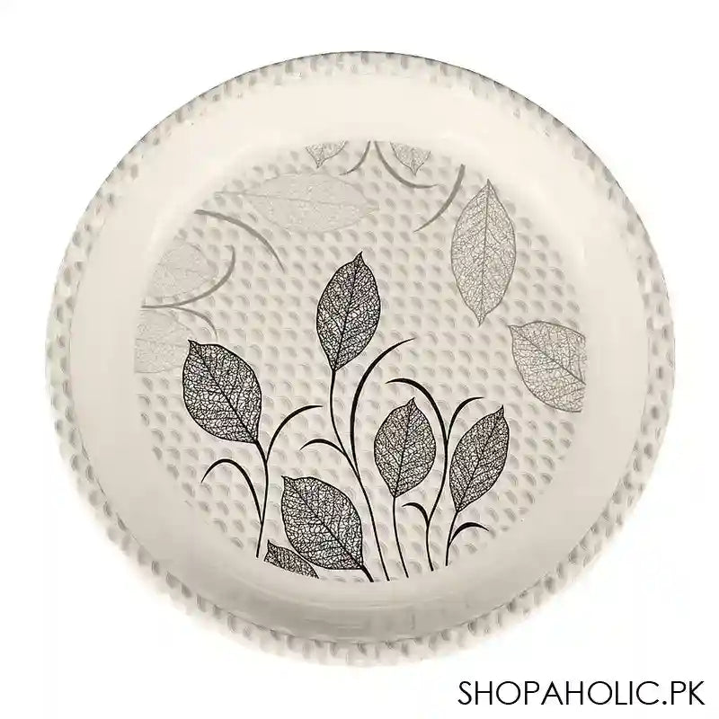 Sky Melamine Leaf-Print Thal, Small, Grey, 12 Inches, Elegant Serving Plate, Durable Design - Main Image