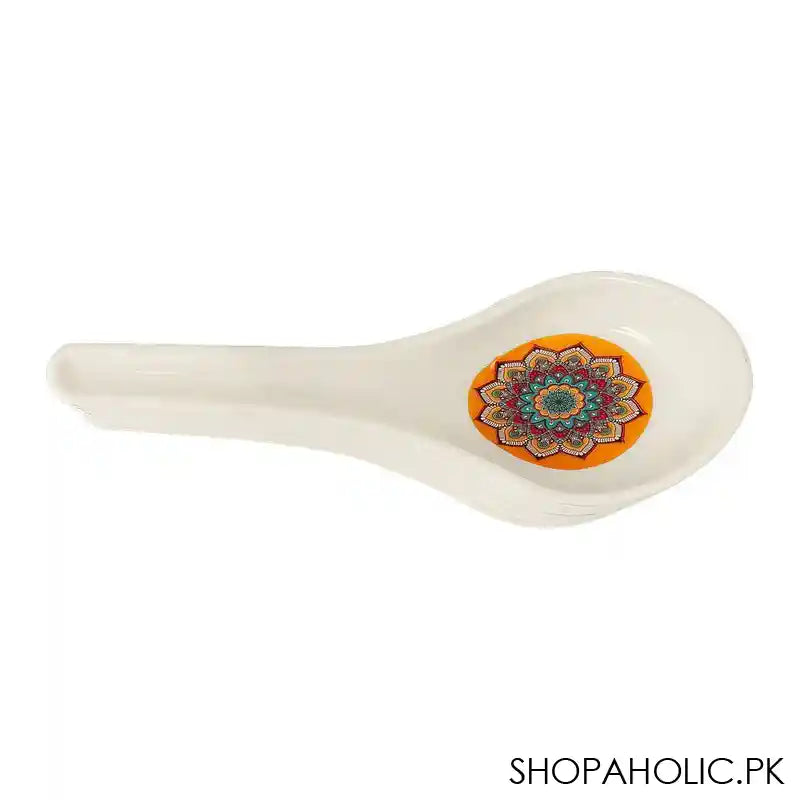 Sky Melamine Soup Spoons, Ajrak Print, Cultural Design, Durable Cutlery Set, 6-Pack - Main Image