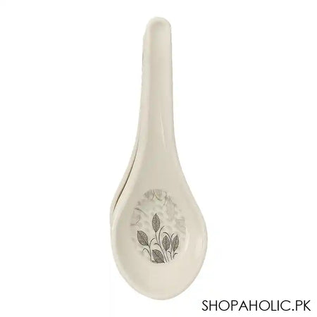 Sky Melamine Soup Spoons, Grey, Leaf Print, Elegant Design, Durable Cutlery Set, 6-Pack - Main Image