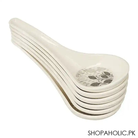 Sky Melamine Soup Spoons, Grey, Leaf Print, Elegant Design, Durable Cutlery Set, 6-Pack - Image 2